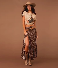 Floral Ruffle Maxi Skirt