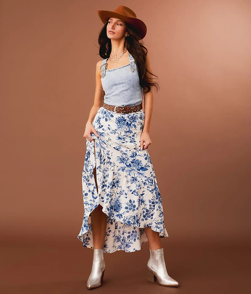 Floral Ruffle Maxi Skirt