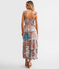 Metallic Floral Tiered Maxi Dress