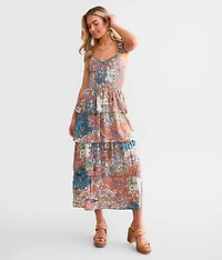 Metallic Floral Tiered Maxi Dress