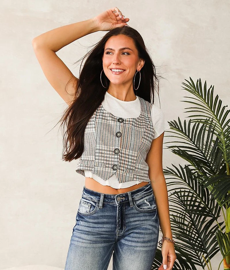 Houndstooth Cropped Vest