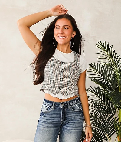 Houndstooth Cropped Vest