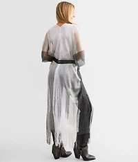 Metallic Striped Fringe Kimono - One Size