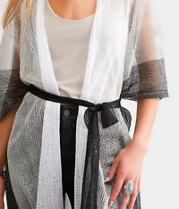 Metallic Striped Fringe Kimono - One Size
