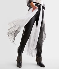 Metallic Striped Fringe Kimono - One Size