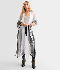 Metallic Striped Fringe Kimono - One Size