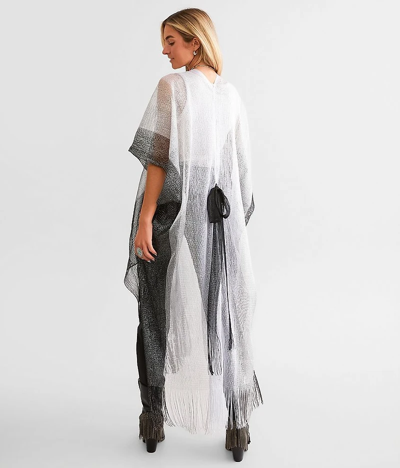 Metallic Striped Fringe Kimono - One Size
