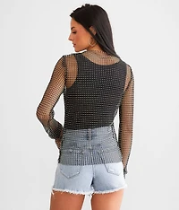 Rhinestone Mesh Top