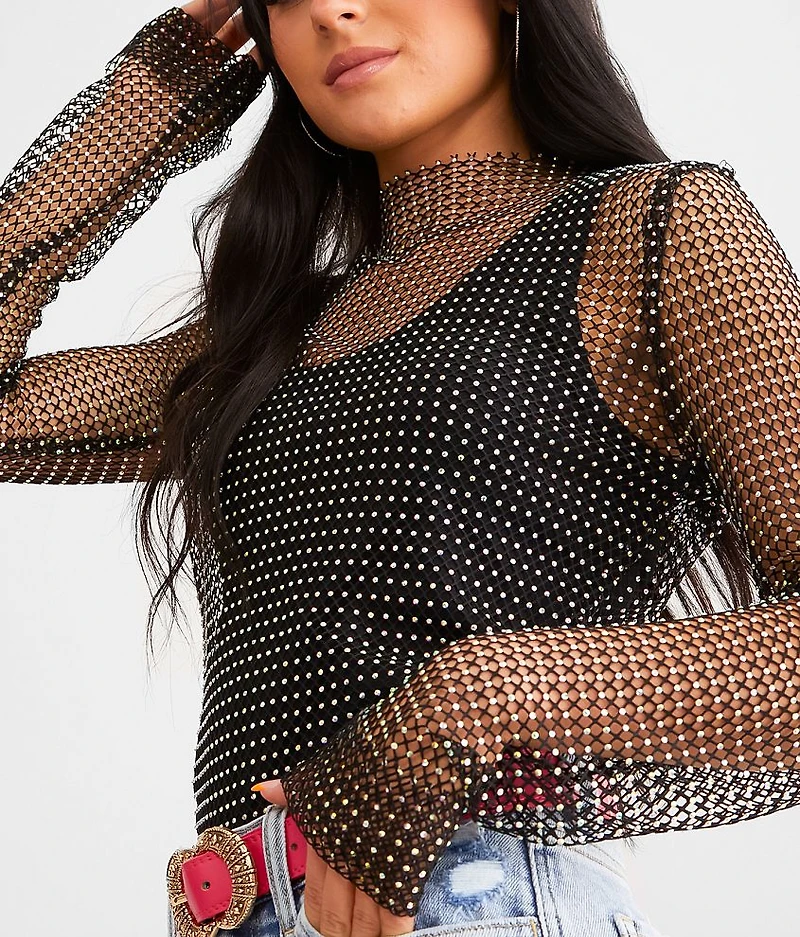 Rhinestone Mesh Top