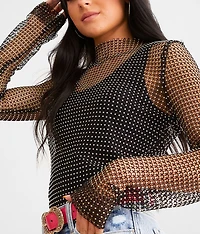 Rhinestone Mesh Top