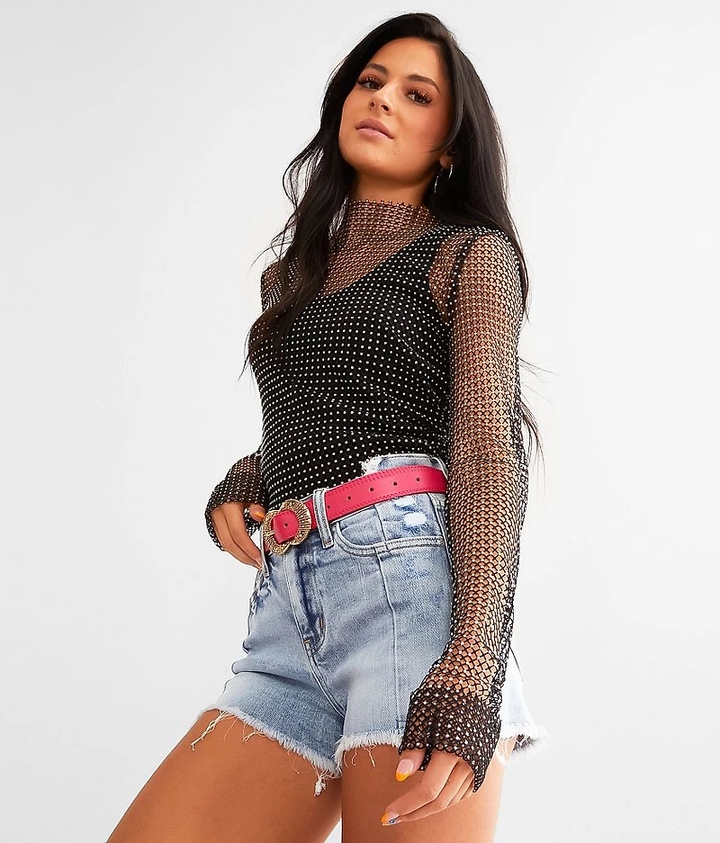 Rhinestone Mesh Top