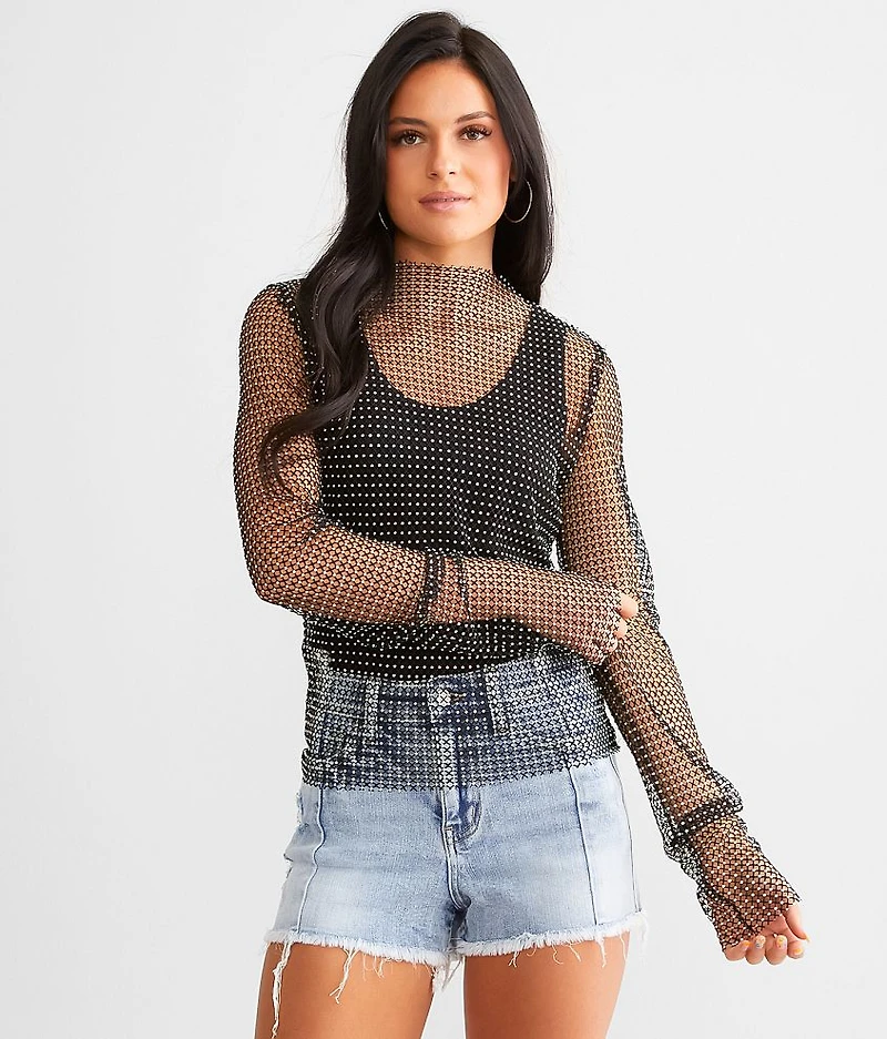 Rhinestone Mesh Top