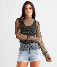 Rhinestone Mesh Top