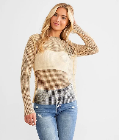 Davi & Dani Rhinestone Mesh Top