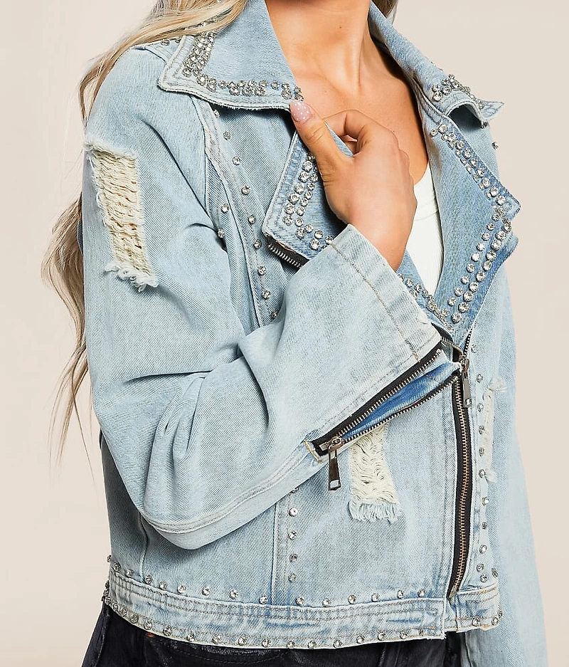 Rhinestone Studded Denim Jacket
