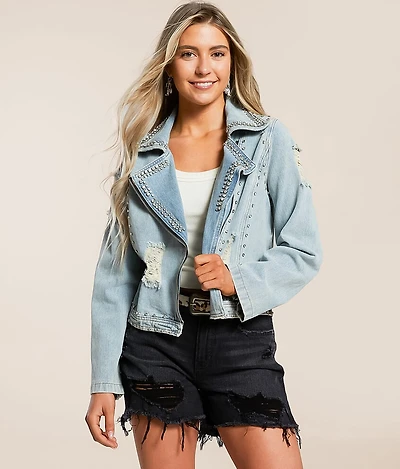 Davi & Dani Rhinestone Studded Denim Jacket
