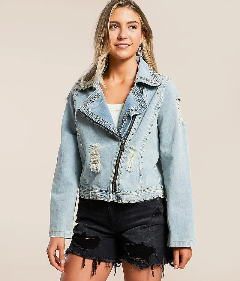 Rhinestone Studded Denim Jacket