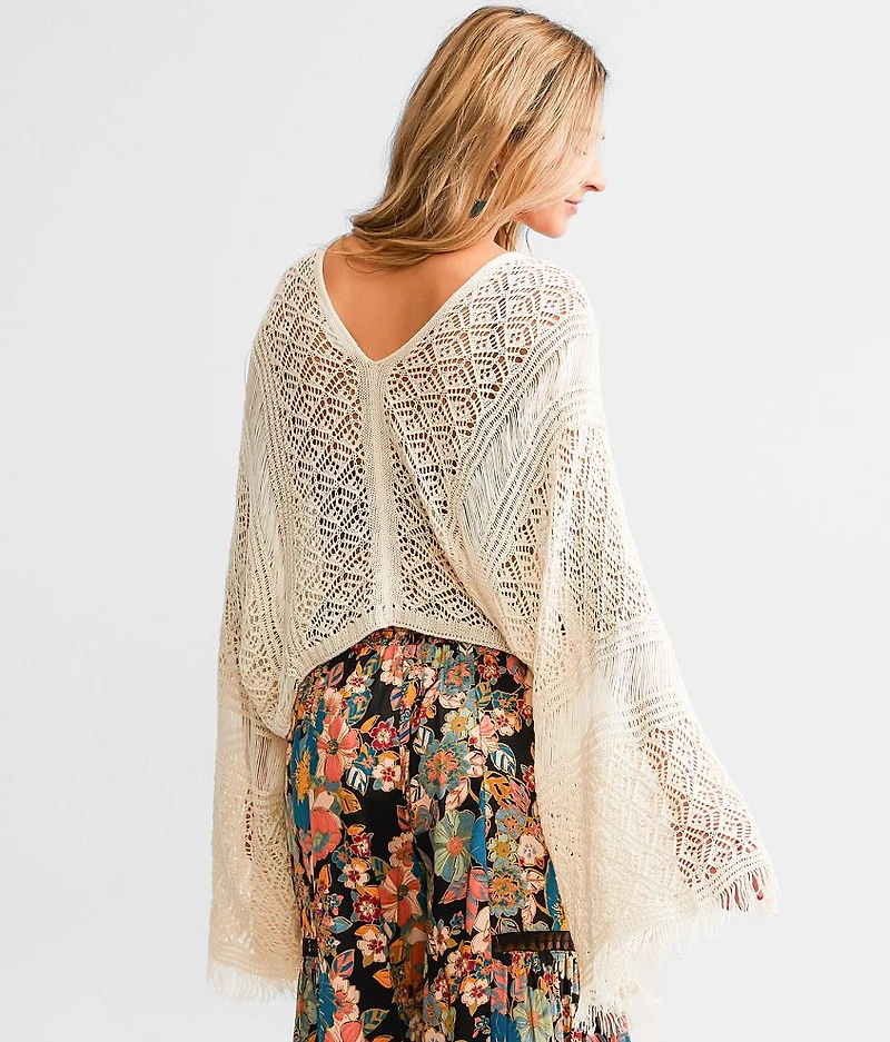 Pointelle Fringe Cropped Sweater