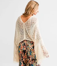 Pointelle Fringe Cropped Sweater