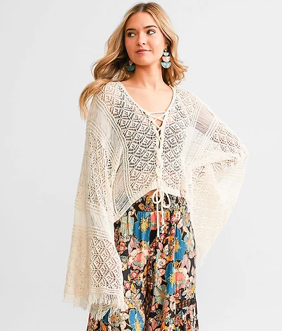 Pointelle Fringe Cropped Sweater