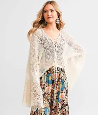 Pointelle Fringe Cropped Sweater