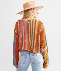 Frayed Open Weave Cropped Sweater