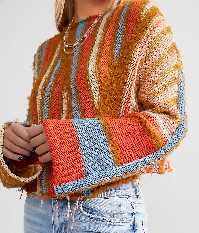 Frayed Open Weave Cropped Sweater
