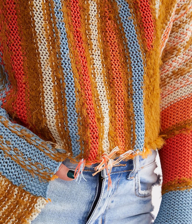Frayed Open Weave Cropped Sweater