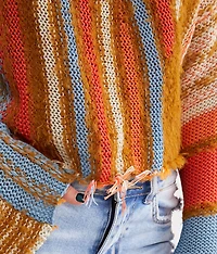 Frayed Open Weave Cropped Sweater