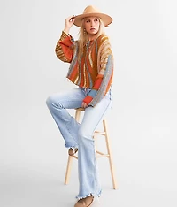Frayed Open Weave Cropped Sweater