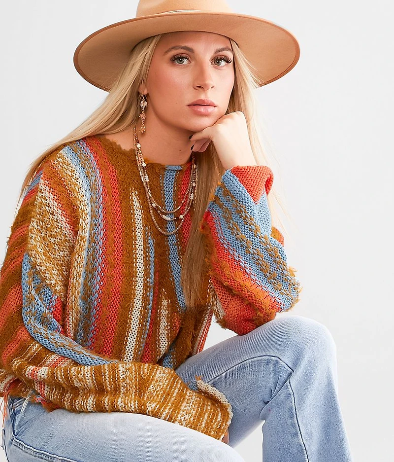 Frayed Open Weave Cropped Sweater