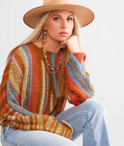 Frayed Open Weave Cropped Sweater