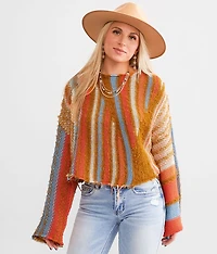 Frayed Open Weave Cropped Sweater