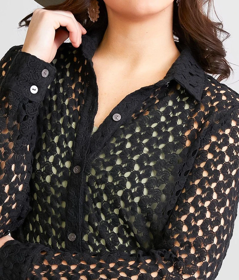 Collared Crochet Shirt