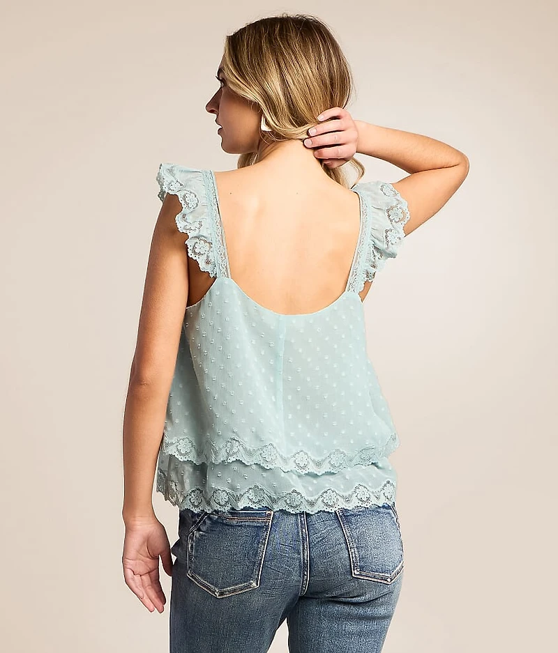 Swiss Dot Ruffle Henley Tank Top