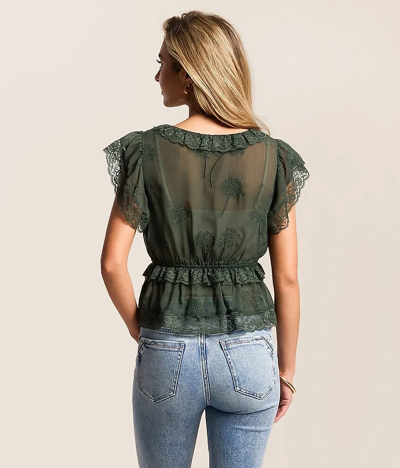 Lace Flutter Peplum Top