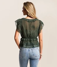 Lace Flutter Peplum Top