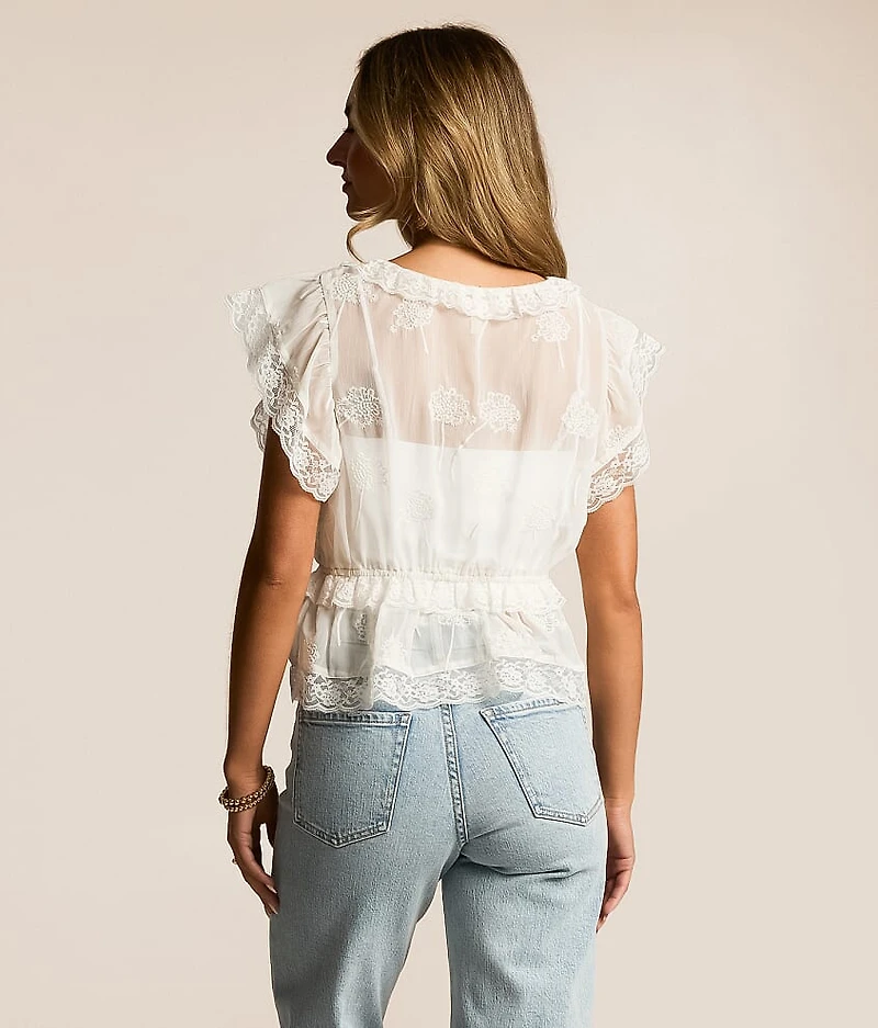 Lace Flutter Peplum Top