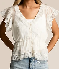 Lace Flutter Peplum Top
