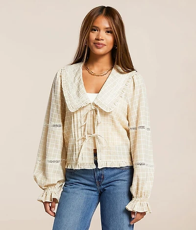 Willow & Root Plaid Collared Top