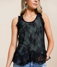 Floral Lace Ruffle Tank Top