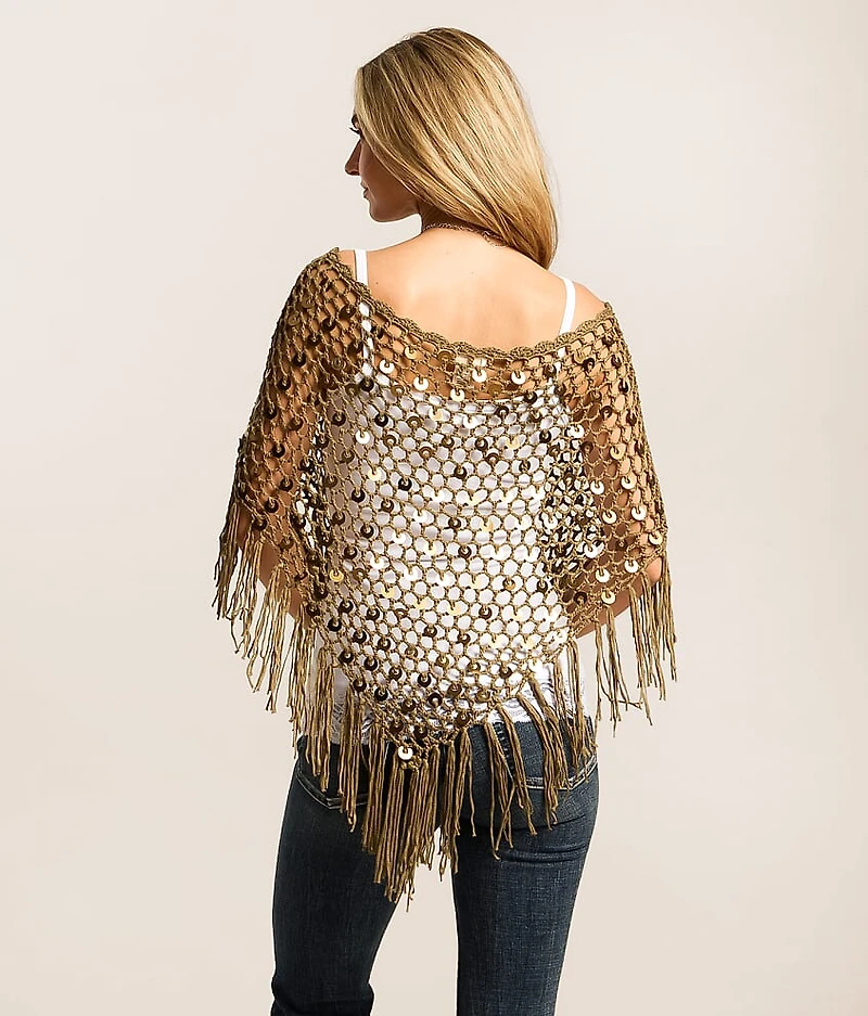Sequin Fringe Sweater Poncho