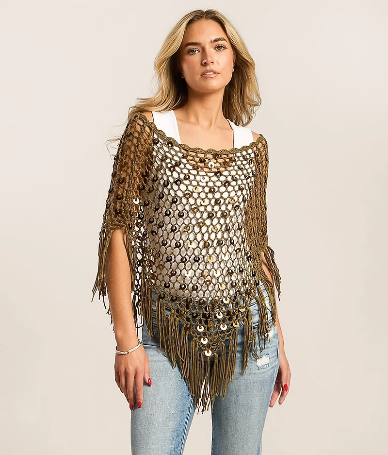 Sequin Fringe Sweater Poncho
