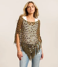 Sequin Fringe Sweater Poncho