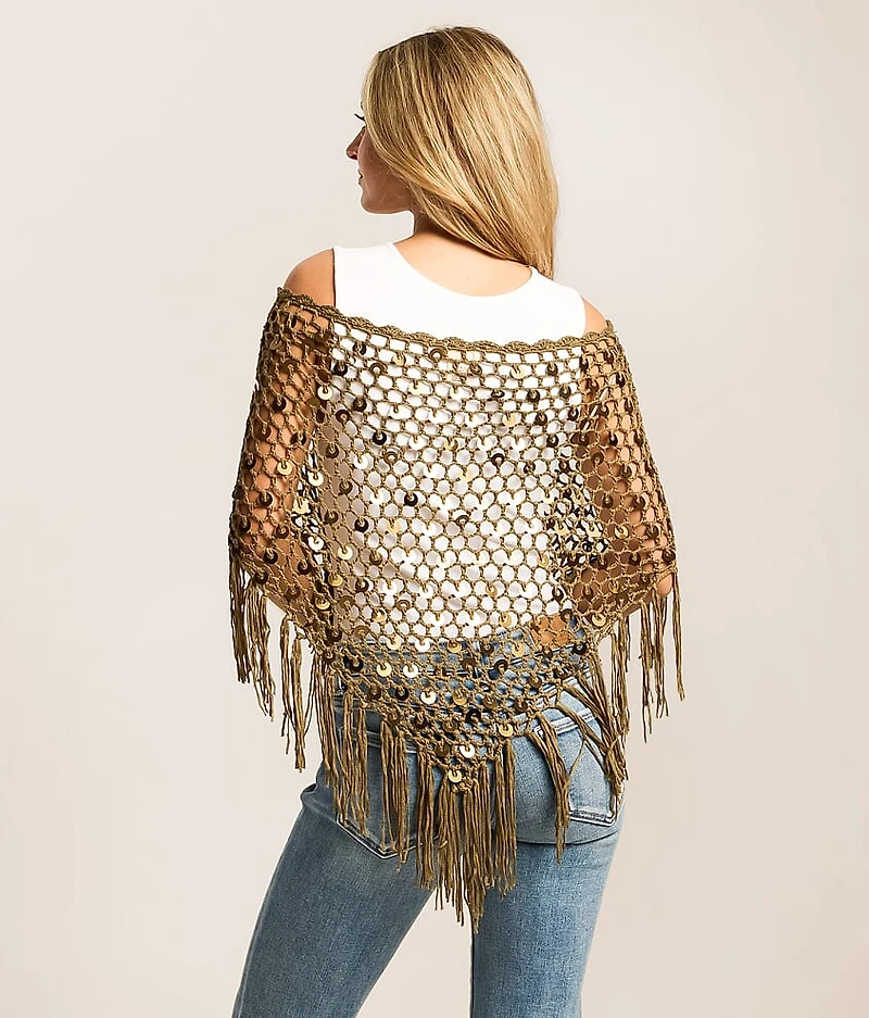 Sequin Fringe Sweater Poncho