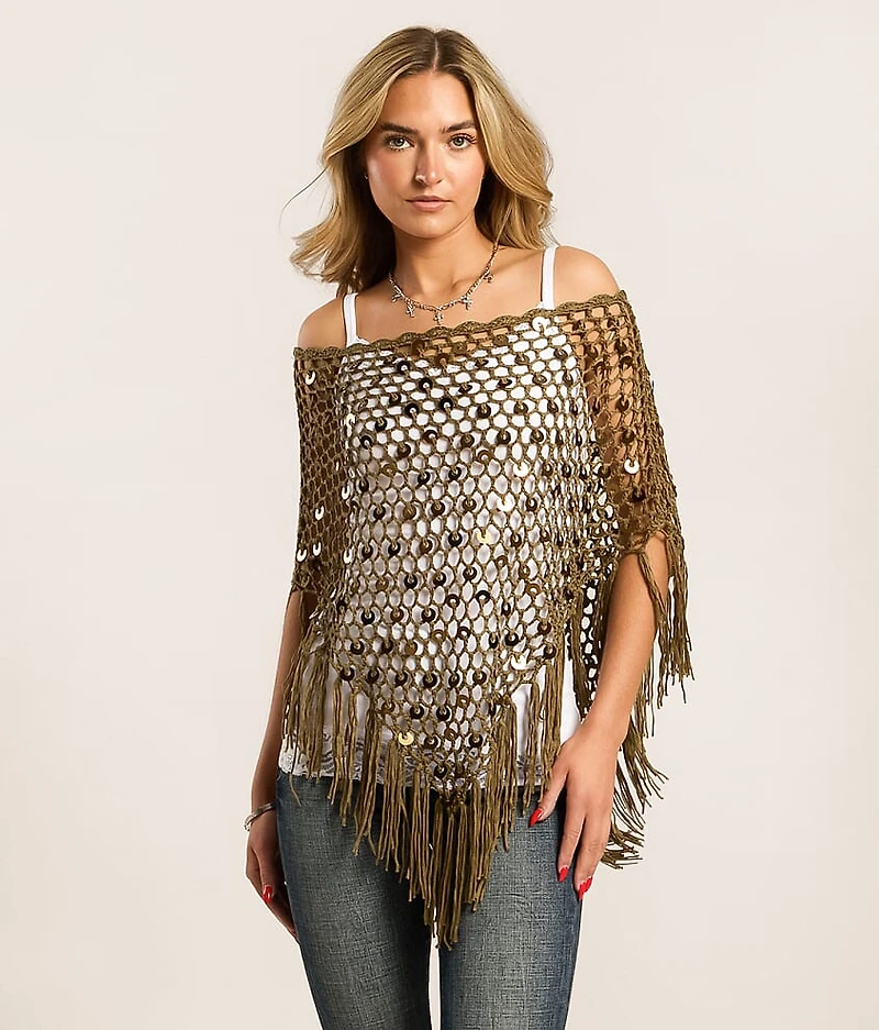 Sequin Fringe Sweater Poncho