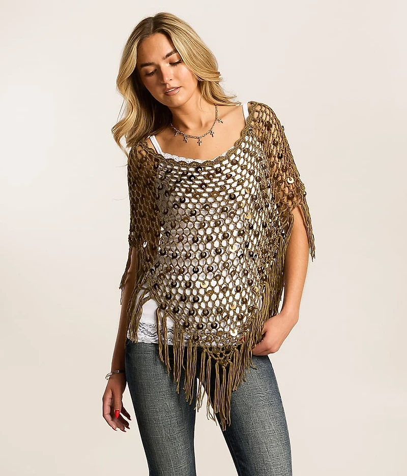 Sequin Fringe Sweater Poncho