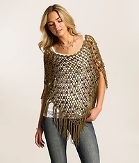 Sequin Fringe Sweater Poncho