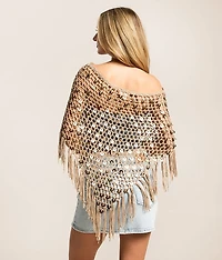 Sequin Fringe Sweater Poncho