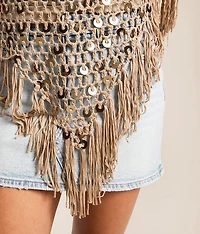 Sequin Fringe Sweater Poncho